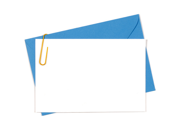 Blank message or invitation card with blue envelope - Photo, Image