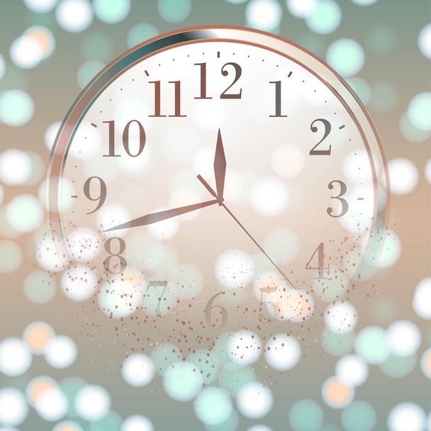 Happy New Year or Christmas card with golden clock. Vector illustration - Vector, Image