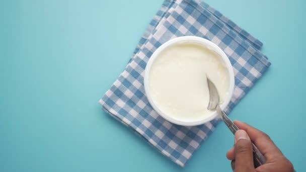 fresh yogurt in a bowl on table . - Footage, Video