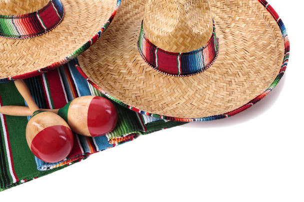 Mexican blanket and sombreros - Foto, imagen