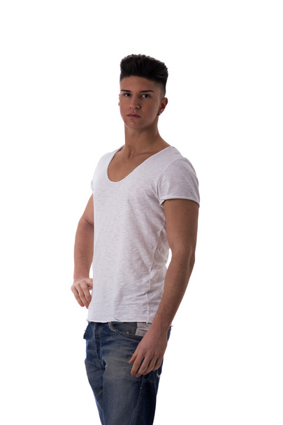 Trendy young man in white t-shirt and jeans - Zdjęcie, obraz