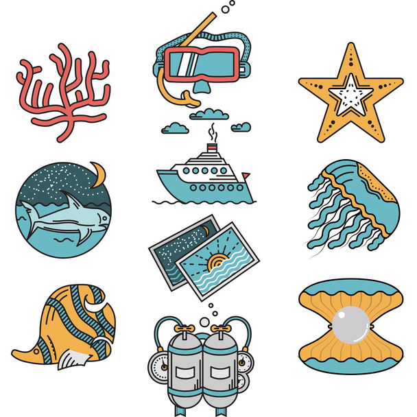 Морський відпочинок плоский дизайн Векторні іконки
 - Вектор, зображення