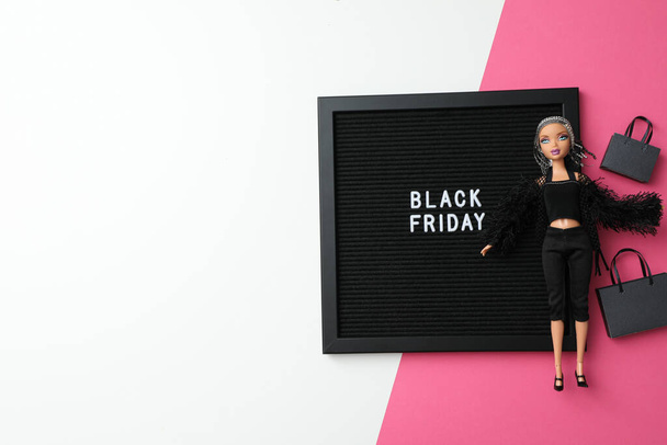 Black friday message on light background, top view. - Photo, Image