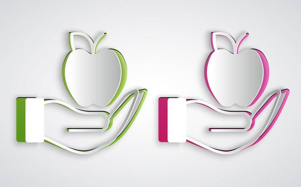 Paper cut Apple icon isolated on grey background. Excess weight. Healthy diet menu. Fitness diet apple. Paper art style. Vector - Vector, Image