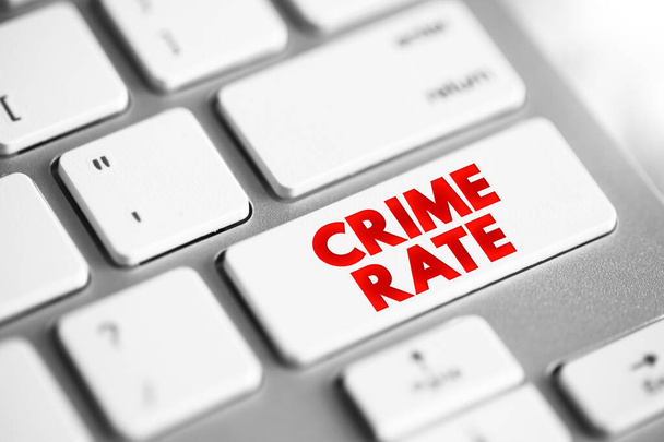 Taxa de criminalidade é a relação entre o número de crimes e delitos registrados pela polícia, botão de conceito de texto no teclado - Foto, Imagem