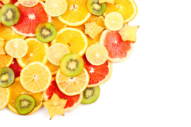 Sliced fruits isolated on white - Фото, изображение