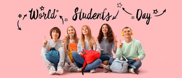 Wenskaart voor Wereld Studenten Dag met groep tieners - Foto, afbeelding