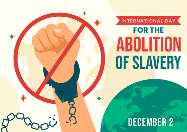 Día Internacional de la Abolición de la Esclavitud Ilustración de Vectores el 2 de diciembre con Esposas, Cadenas, Palomas y Manos en Fondo de Dibujos Animados Planos - Vector, Imagen