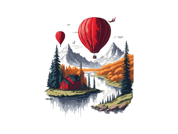 Akvarel Air balón Svg klip, s krajinou - Vektor, obrázek