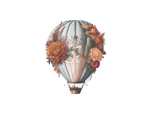 Watercolor Air Balloon Svg Clip Art, com paisagem - Vetor, Imagem
