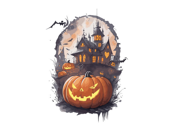 Halloween Spukhaus mit Kürbis Vektor Illustration Cliparts - Vektor, Bild