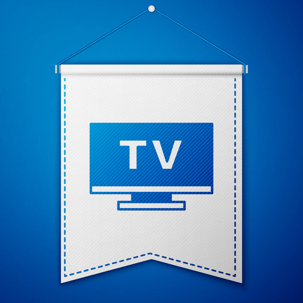 Icona Smart Tv blu isolata su sfondo blu. Segnale televisivo. Modello di pennant bianco. Vettore - Vettoriali, immagini