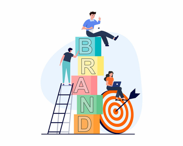Brand building marketing vagy reklám a cég hírnevét Online márka elemzés. Vektorillusztráció. - Vektor, kép