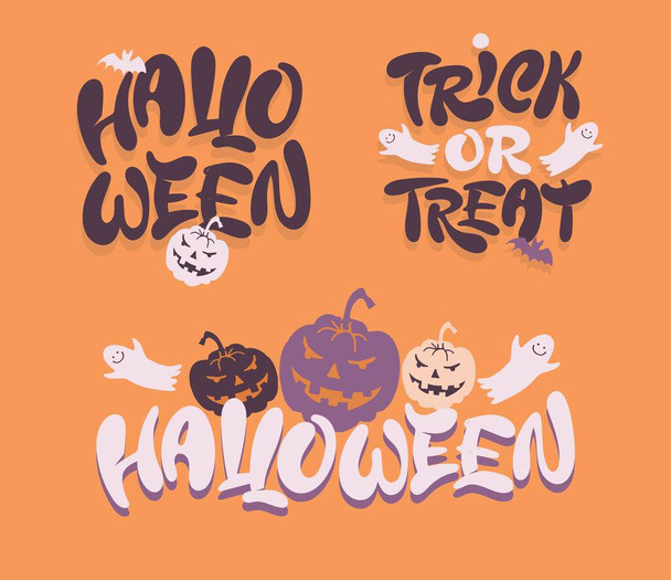 Cute lettering about Happy halloween. Halloween party - Trick or Treat. Halloween invitation. Lettering art for poster, web, banner, t-shirt design. - Vector, Image