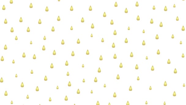 Geanimeerde gouden regendruppels vallen van boven. Het regent. Een videoclip. Vector illustratie geïsoleerd op witte achtergrond. - Video