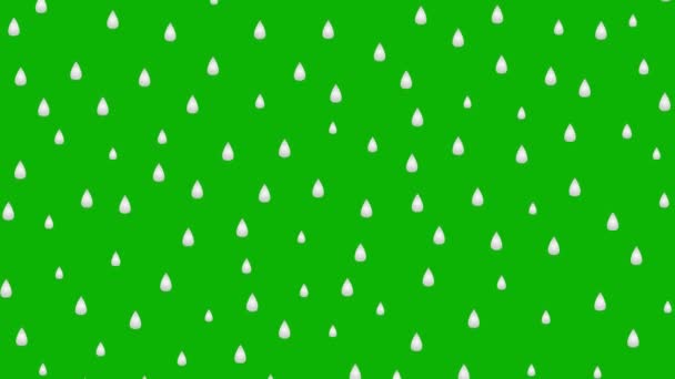 Geanimeerde zilveren regendruppels vallen van boven. Het regent. Een videoclip. Vector illustratie geïsoleerd op groene achtergrond. - Video