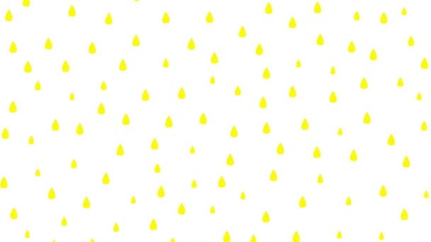 Animált sárga esőcseppek hullanak fentről. Esik az eső. Lekapcsolt videó. Vektor illusztráció elszigetelt fehér háttér. - Felvétel, videó
