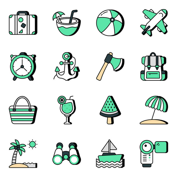 Pakket van Travel Flat Icons - Vector, afbeelding