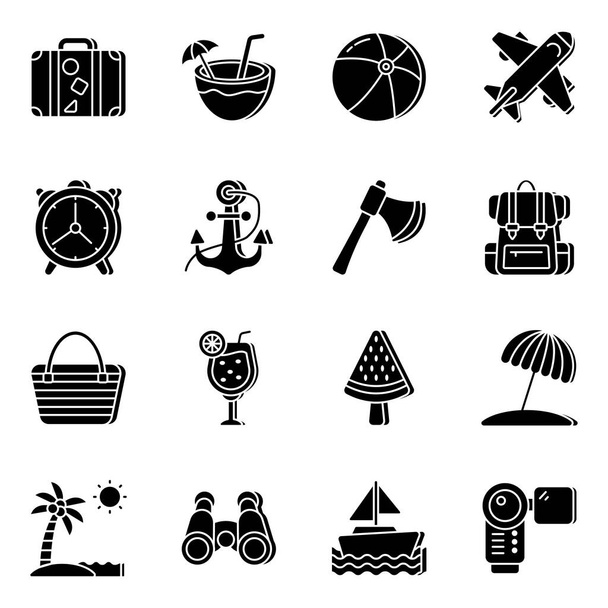 Pakket van Travel Solid Icons - Vector, afbeelding