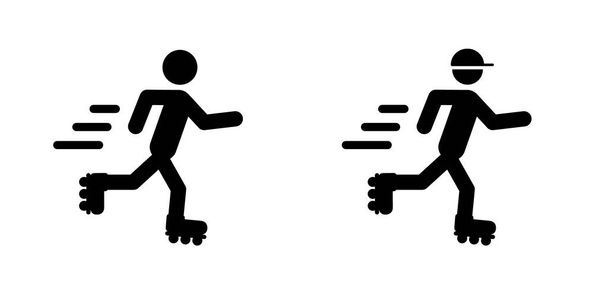 Κινούμενα σχέδια ιππασίας ή κυλιόμενο πατινάζ στο δρόμο ή πάρκο εικονίδιο. Πατίνια με πατίνια και πατίνια και κράνος. Αθλητισμός ή Σύμβολο αναψυχής. Ρολό skater σιλουέτα λογότυπο. Έννοια αθλητών πατινιών. - Διάνυσμα, εικόνα