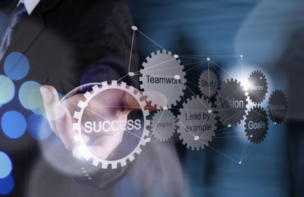 business man hand shows gear business success chart concept
  - Фото, изображение