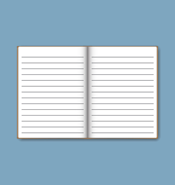 Open notebook with white lined pages, vector illustration - Vector, Image