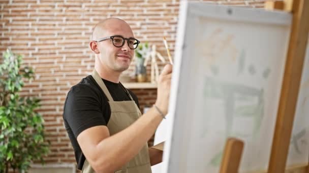 Young hispanic man artist smiling confident drawing at art studio - Materiaali, video