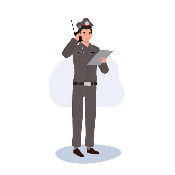 Tajski policjant z walkie talkie. - Wektor, obraz