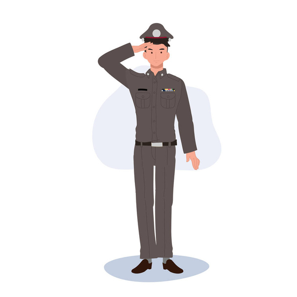 Ehre und Stolz. Zuverlässiger thailändischer Vollzugsbeamter. Thailändischer Polizist salutiert. - Vektor, Bild