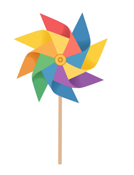 Kolorowe pinwheel proste ręczna zabawka z wiatrem wektor ilustracji izolowane na białym tle. - Wektor, obraz