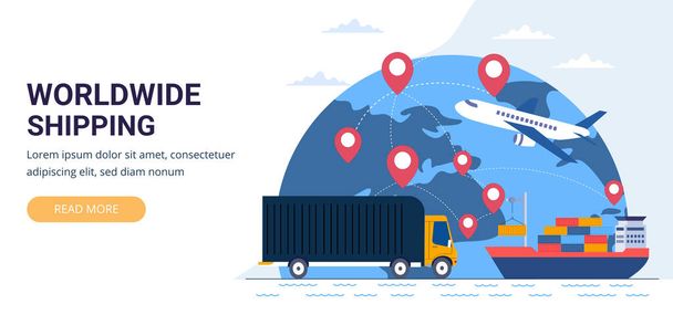 міжнародна концепція судноплавного бізнесу з експортно імпортним складом бізнес-транспорту - Вектор, зображення