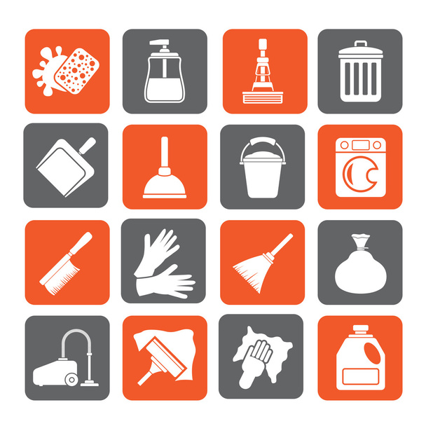 Silhouette Cleaning and hygiene icons - Vector, Image