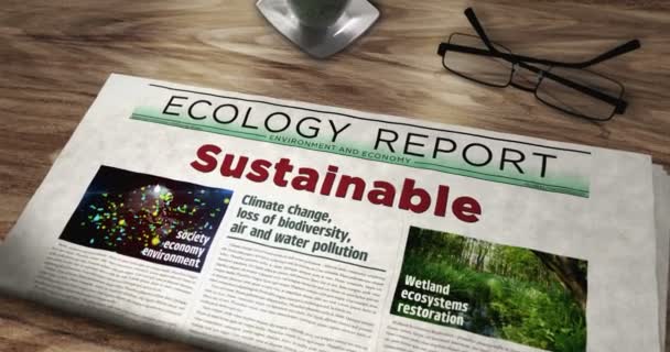 La industria verde sostenible y la tecnología ecológica diario sobre la mesa. Titulares noticias concepto abstracto 3d. - Imágenes, Vídeo