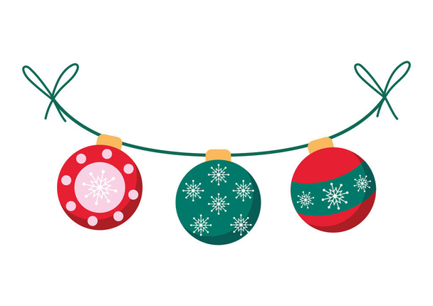 christmas garland with balls illustration isolated - Vector, Image