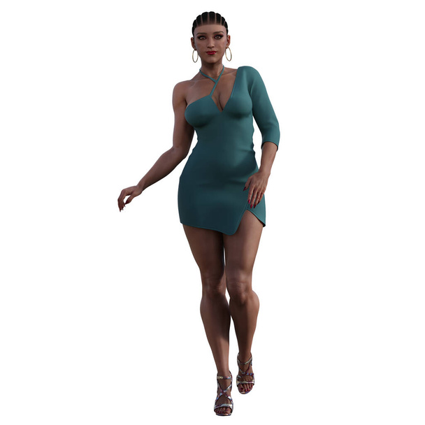 Representación 3D, ilustración, mujer africana con prótesis - Foto, imagen