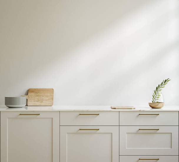 Home mockup, kuchyňský interiér ve skandinávském stylu, 3d vykreslení - Fotografie, Obrázek