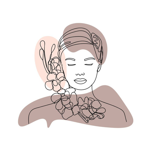 Krásná kreslená žena s květinami na bílém pozadí - Vektor, obrázek