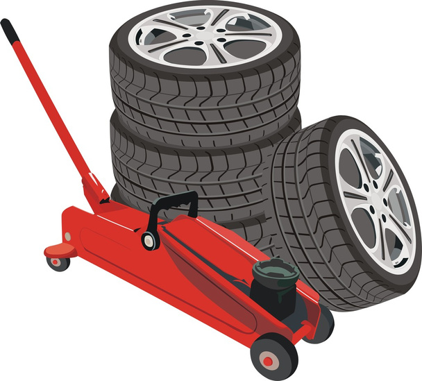 Hydraulic jack with wheels - Vector, Image