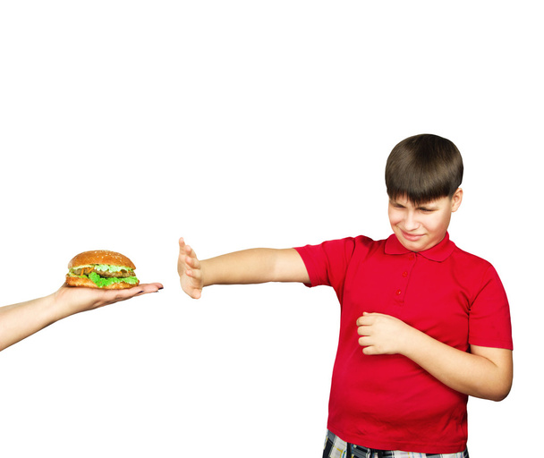 少年とハンバーガー - 写真・画像