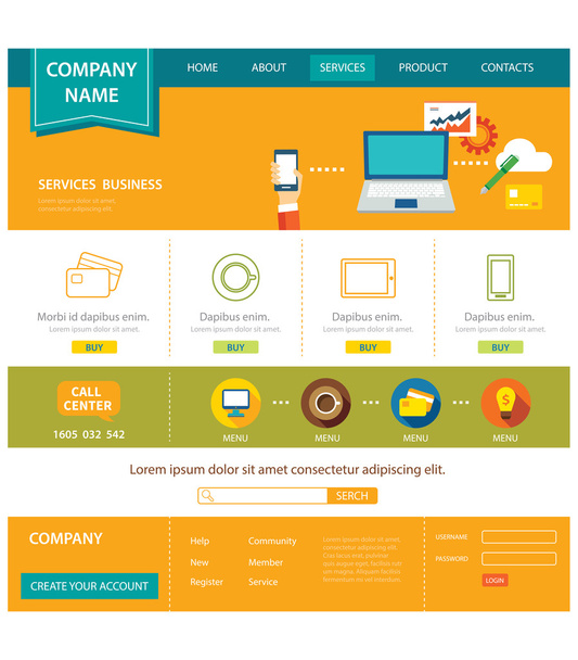 бизнес-сайт соблазняет плоским дизайном
 - Вектор,изображение