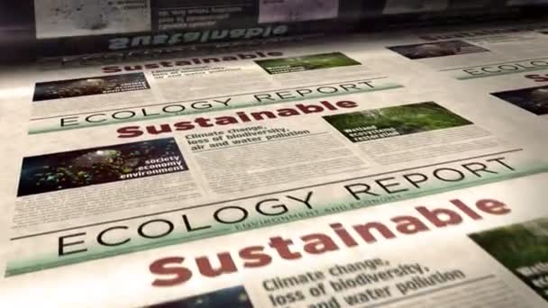 Industria verde sostenible y tecnología ecológica prensa diaria prensa rollo impresión. Concepto abstracto titulares retro 3d bucle sin costura. - Imágenes, Vídeo