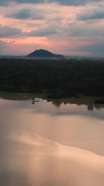 Jungles en bergen in Sri Lanka bij zonsondergang. Panama Wewa meer. Arugam baai. - Video