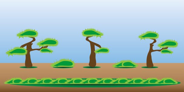 Game asset trees, bushes, grass set - Vector, Image