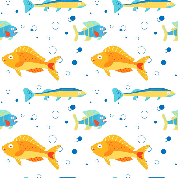 Multicolor marine life background, marine Tiere für Kindertextilien und verschiedene marine Designs. Bunte nahtlose Muster mit Meeresfischen in verschiedenen Farben. - Vektor, Bild