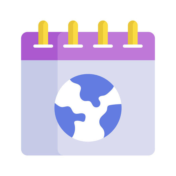 Globo del mundo con calendario que muestra el icono del día de la tierra en estilo de moda - Vector, Imagen