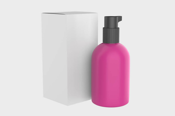 Pompfles. cosmetische lotion fles leeg. Plastic body gel container of crème shampoo verpakking product. 3d illustratie omhoog - Foto, afbeelding