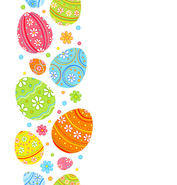 Festive Easter seamless pattern. Colorful eggs and flowers - Vektor, kép