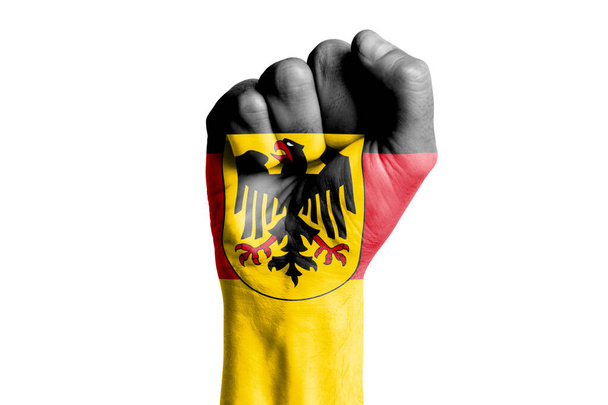 Puño de mano de hombre de la bandera de ALEMANIA pintado. Primer plano - Foto, Imagen