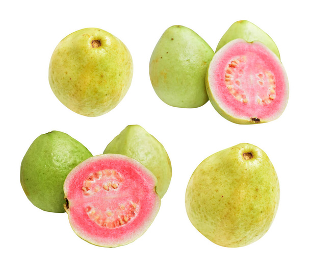 Pink or red Gauva fruit isolated with clipping path in white background, no shadow, healthy tropical fresh fruit - Photo, Image