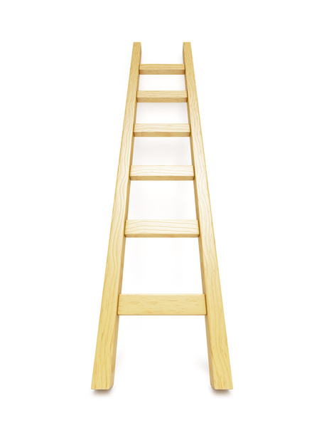 Houten ladder in de buurt van witte muur - Foto, afbeelding